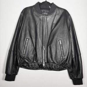 mooseknuckles black leather bomber jacket